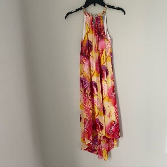Jennifer Lopez Halter Neck Chain Neck Floral Colorful Sleeveless Summer Dress - Picture 1 of 6